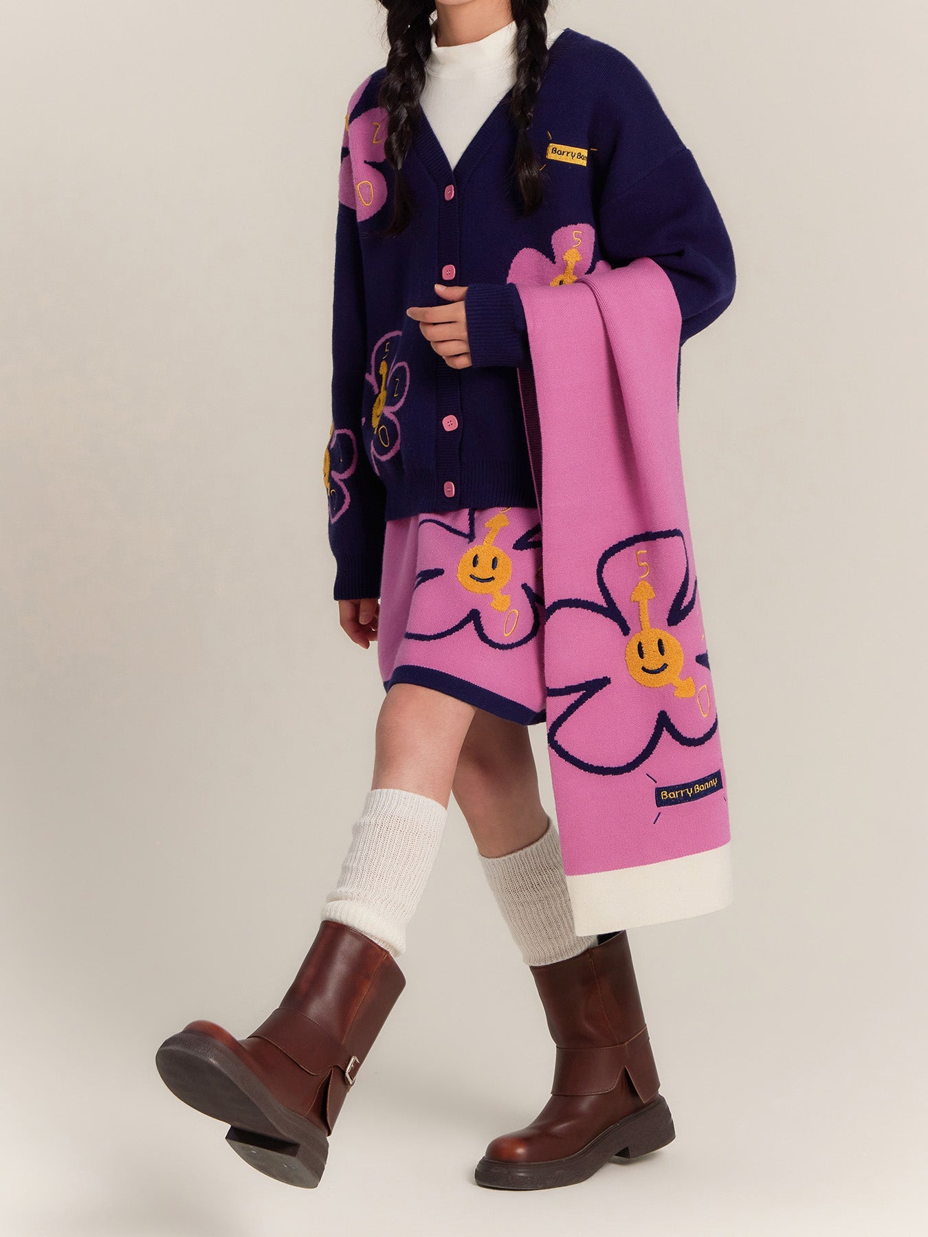 Girls Zip Up Cardigan Jacket with Sunflower Print