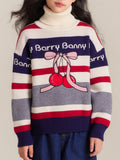 Girls Turtleneck Striped Sweater with Cherry Design