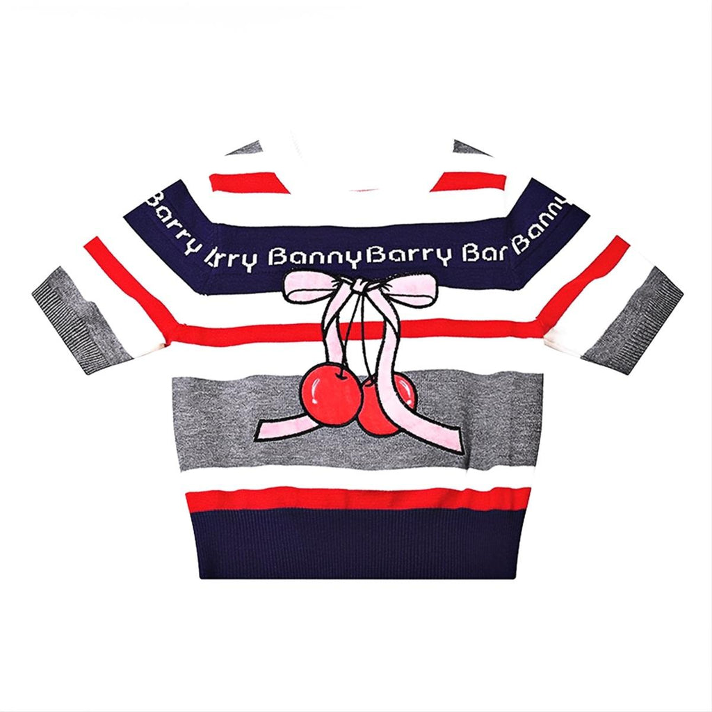 Vintage Striped Cherry Knit Top for Girls - Retro British Style
