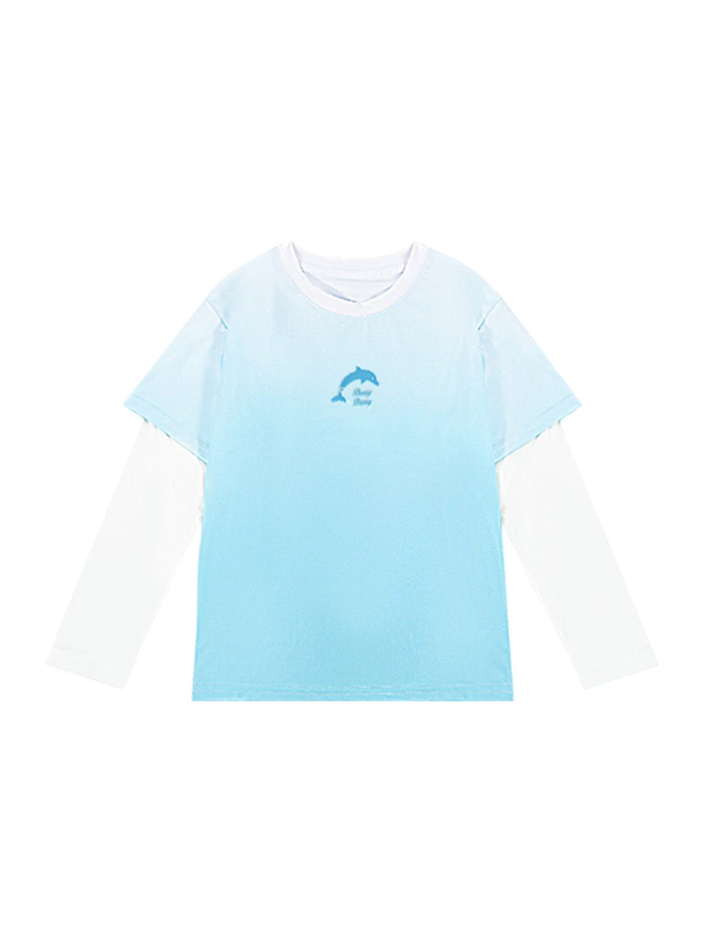 Girls Gradient Blue Short Sleeve Casual Sport T Shirt