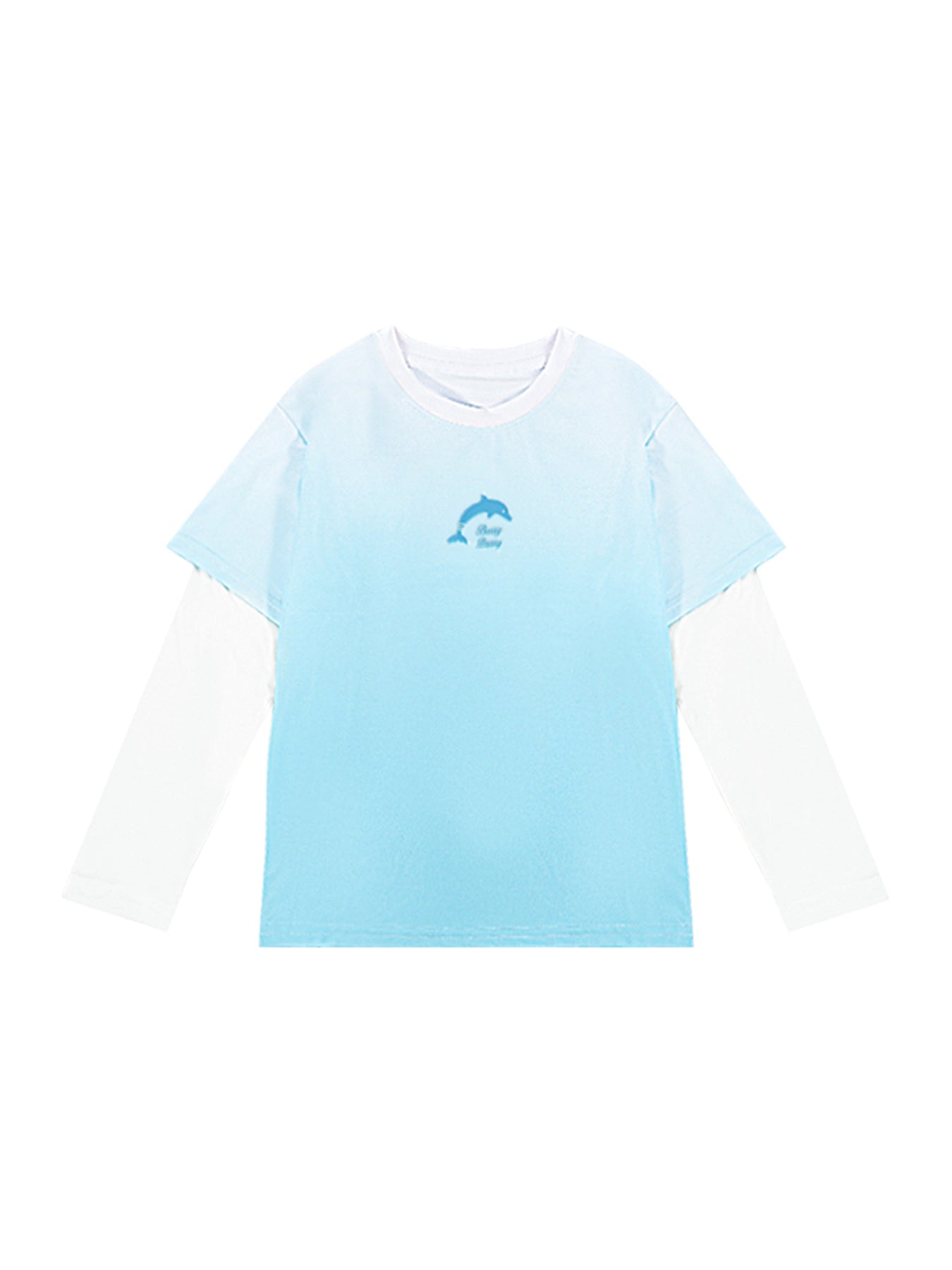 Girls Gradient Blue Short Sleeve Casual Sport T Shirt