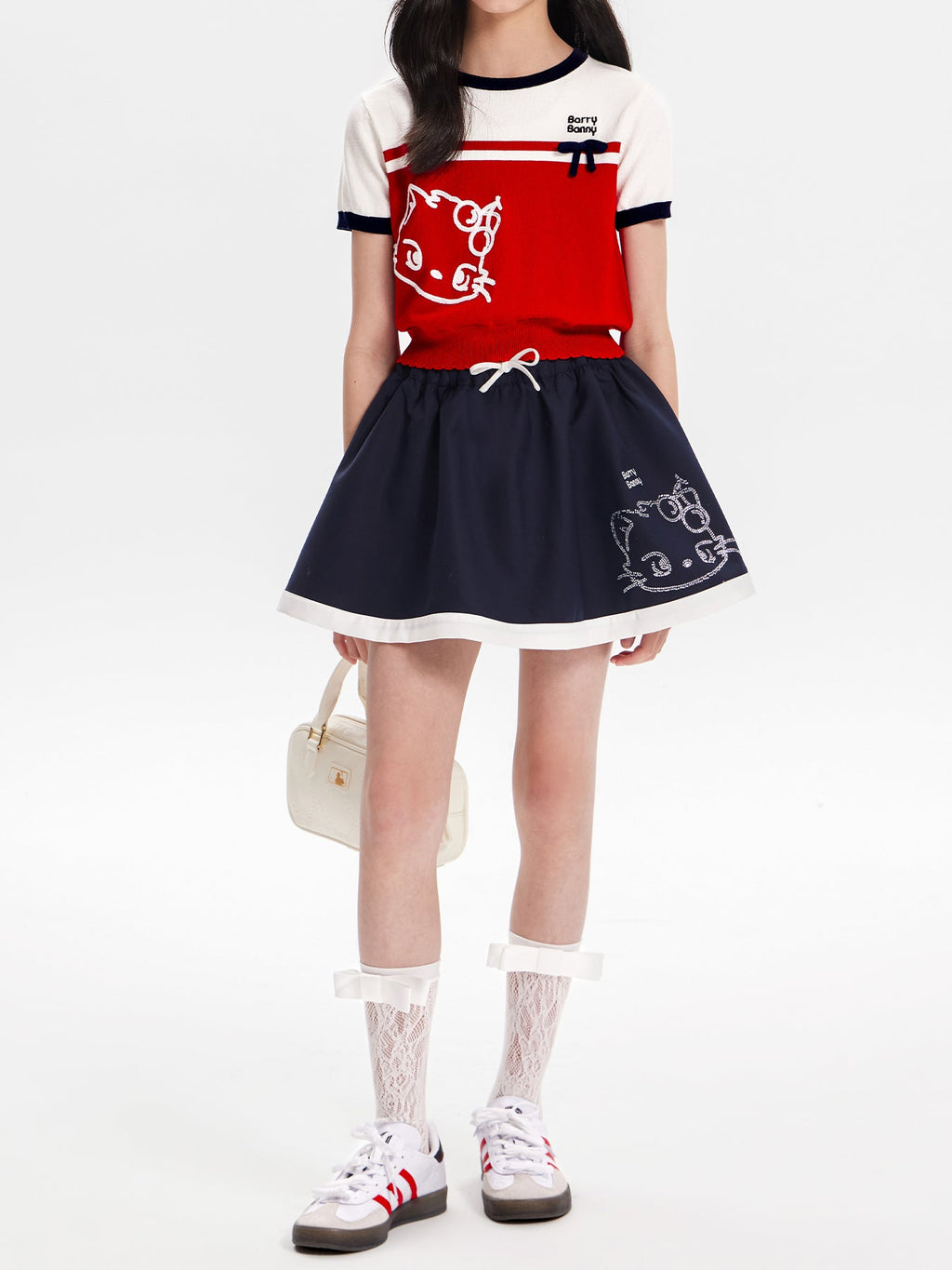 Girls Cat Print Ruffle Hem Skirt with Shorts