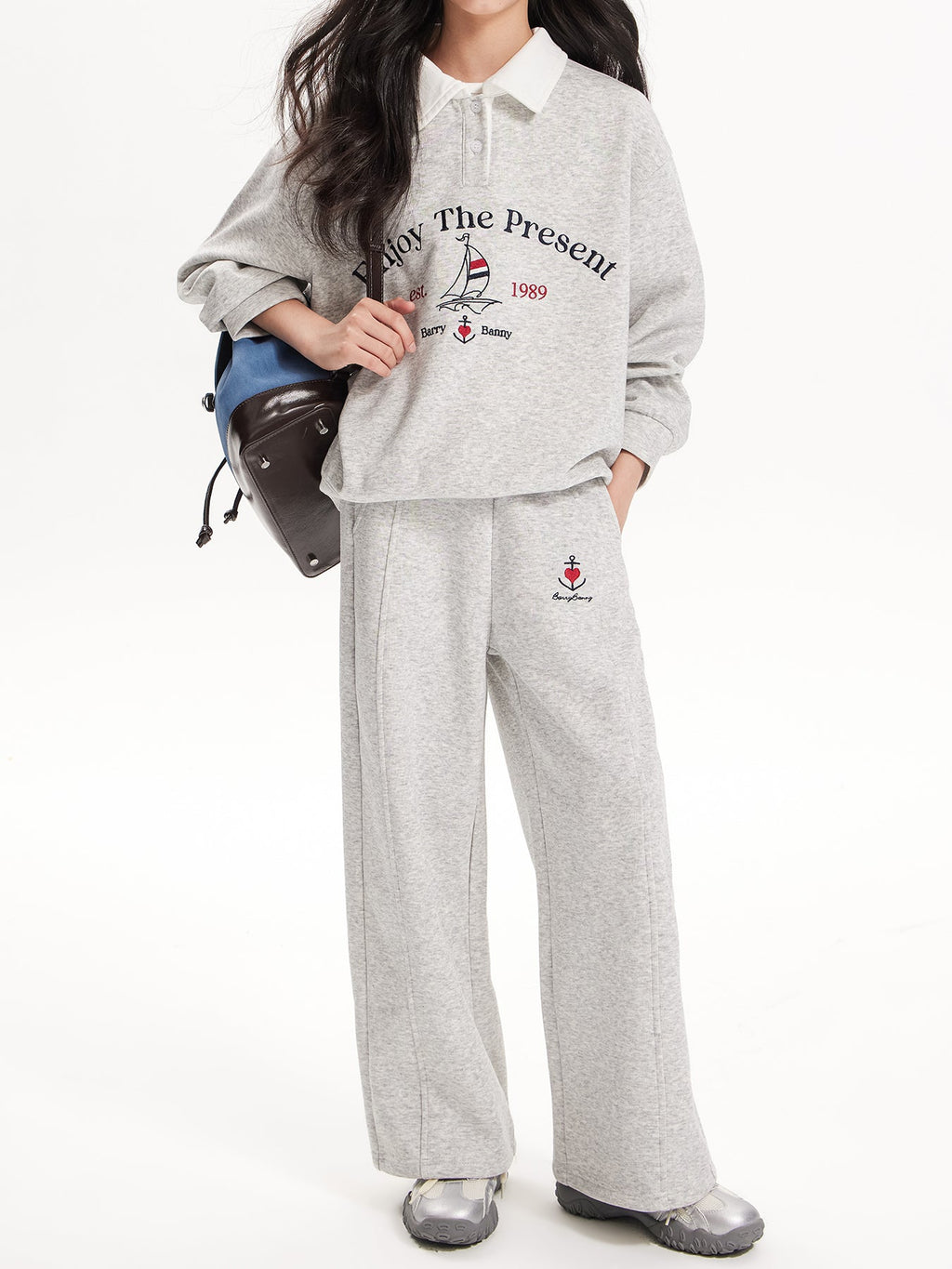 Girls Vintage Polo Sweatshirt & Wide Leg & Skirt Set - Retro Style