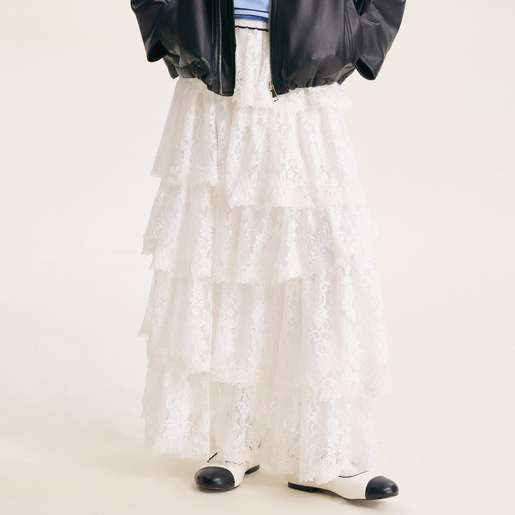 Lace Tiered Skirt for Girls – Elegant White Cake Dress