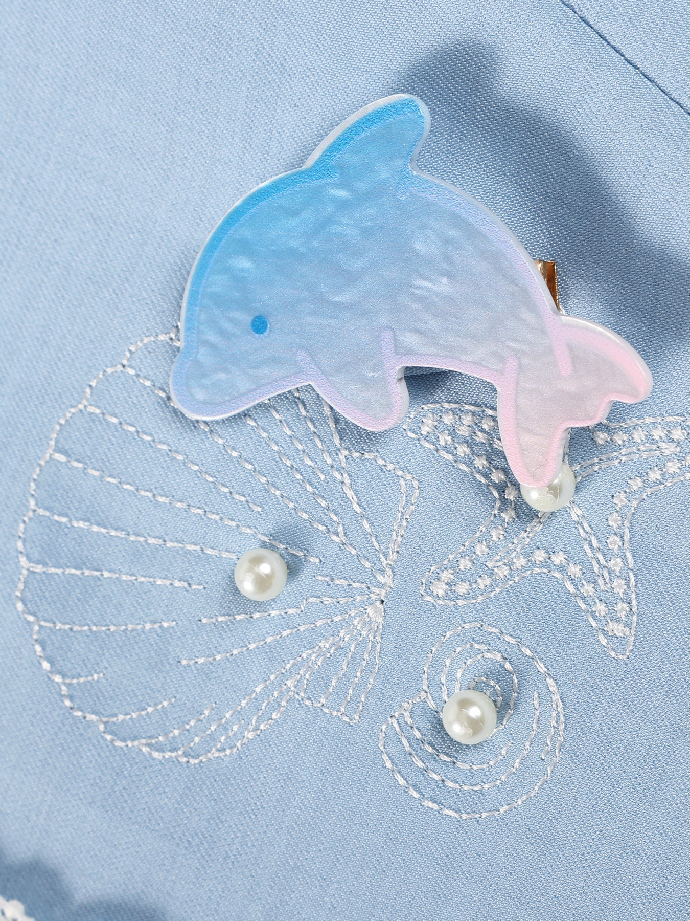 Girls Dolphin Embroidered Lace Trim Sleeveless Vest Top