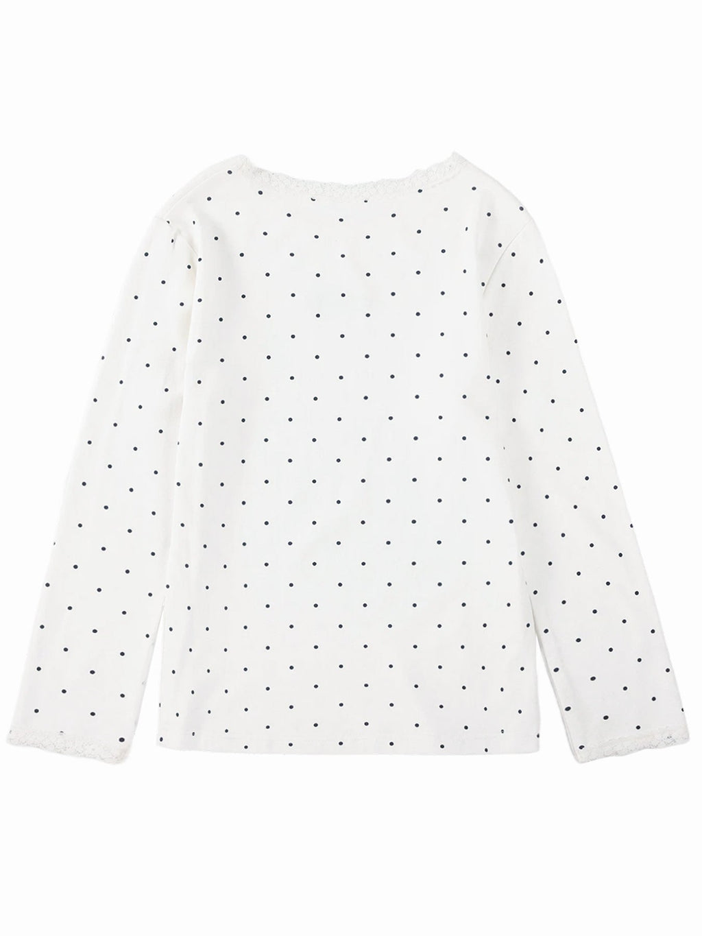 Girls Polka Dot Lace Trim Long Sleeve Tee with Logo