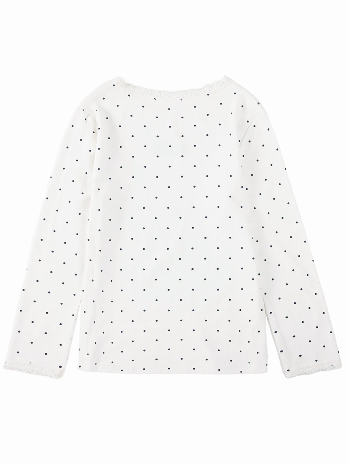 Girls Polka Dot Lace Trim Long Sleeve Tee with Logo