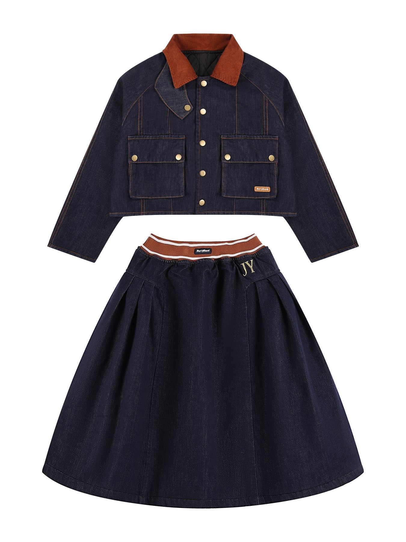 Girls Denim Jacket and Midi Skirt Outfit