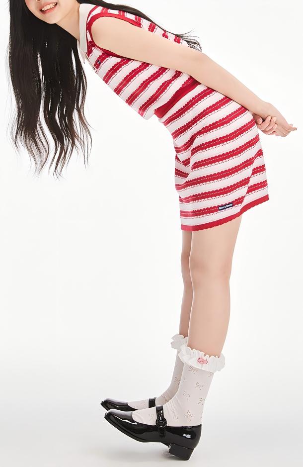Girls Summer Knit Striped Skirt Elastic Waist Mini Skirt