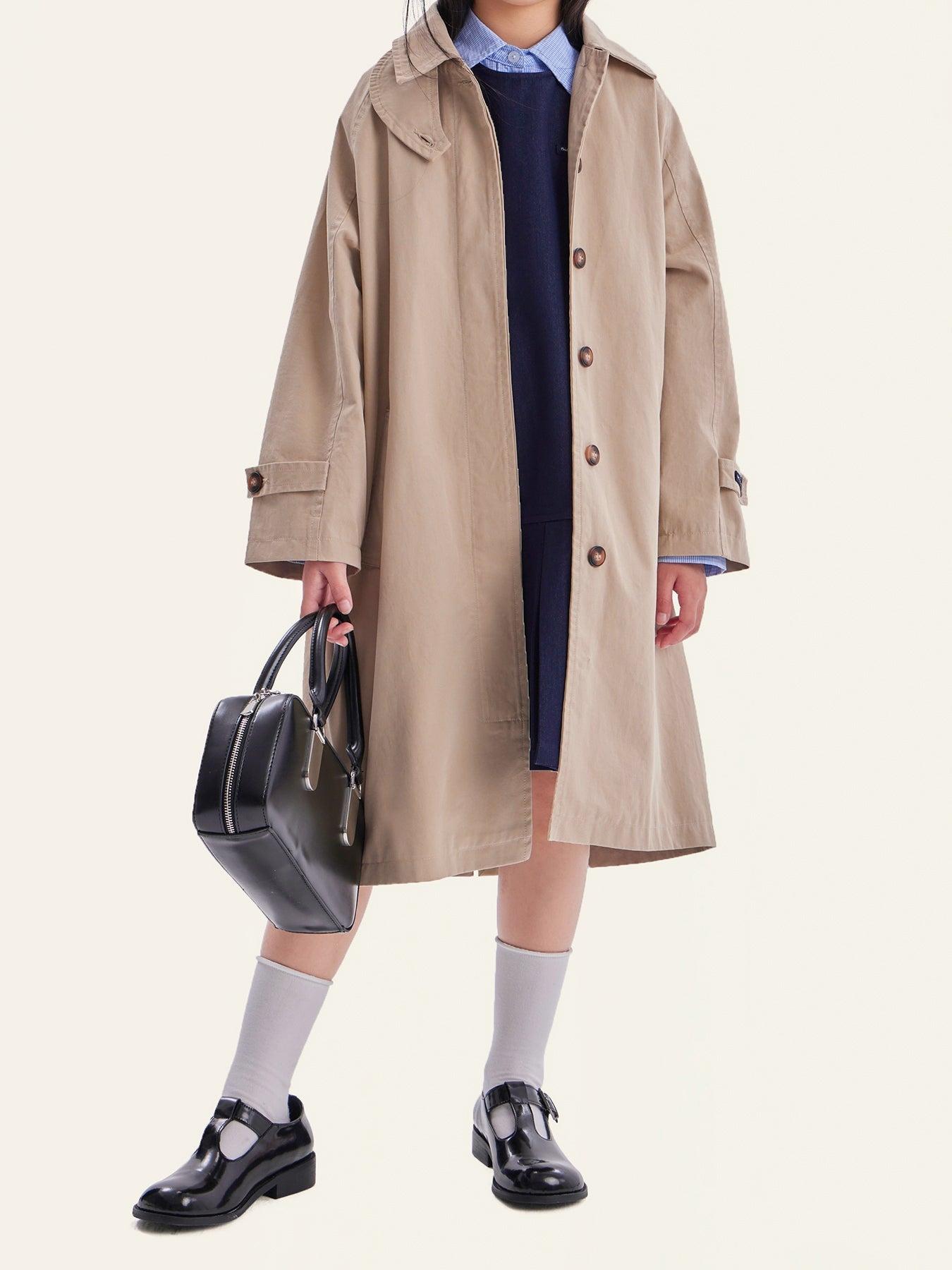 Girls Oversized Trench Coat in Neutral Maillard Style