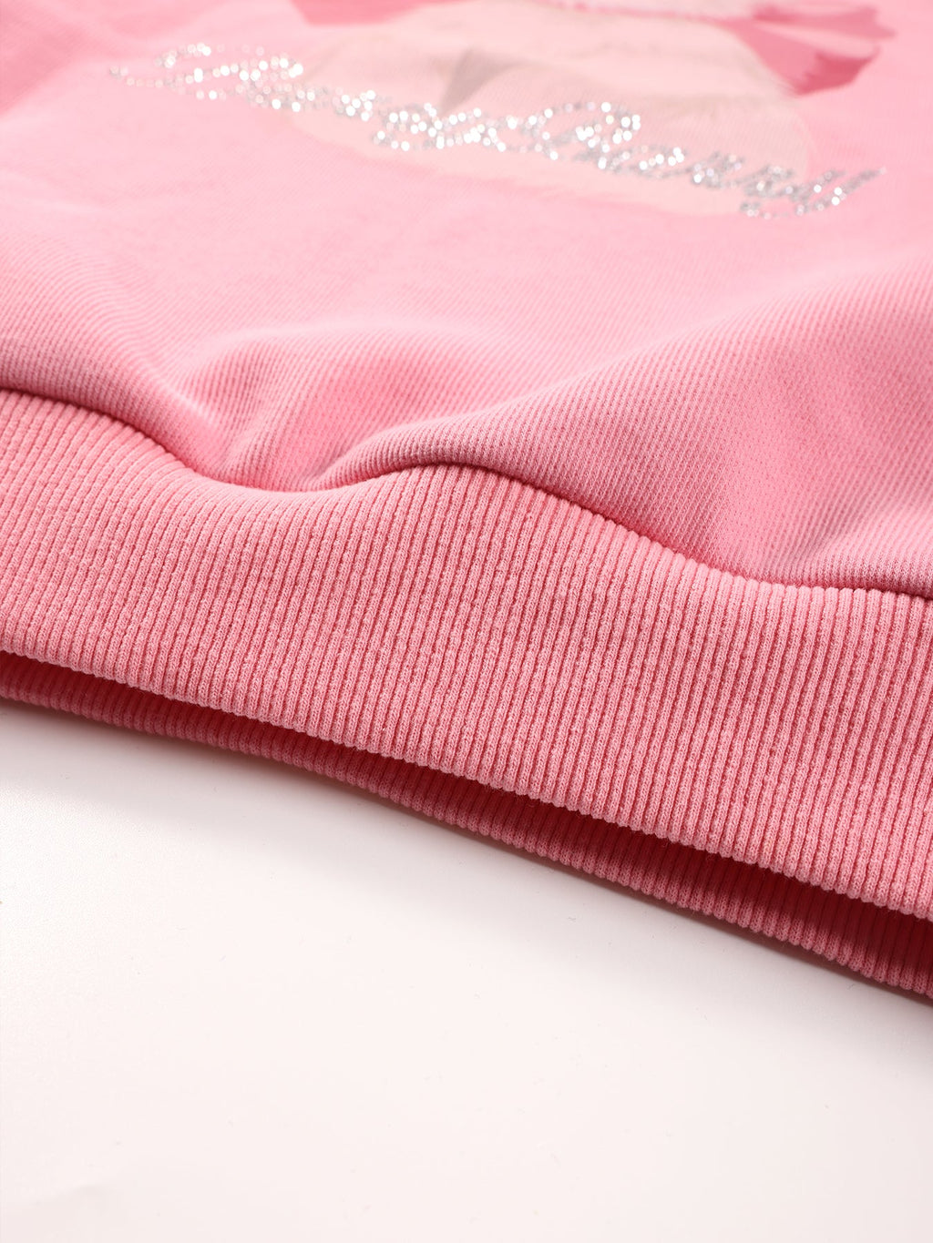 Girls Pink Hoodie with Cute Cat Print and Rhinestone Detail