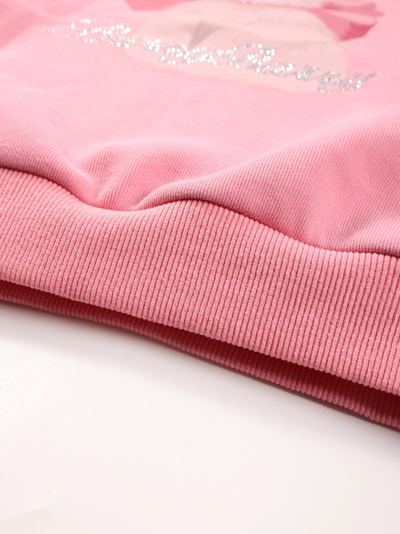 Girls Pink Hoodie with Cute Cat Print and Rhinestone Detail