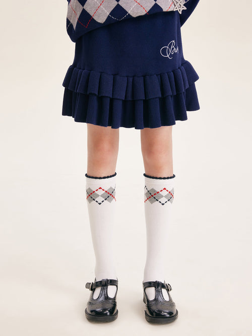 Fall Girls Argyle Knit Set – Sweater & Ruffle Skirt Outfit