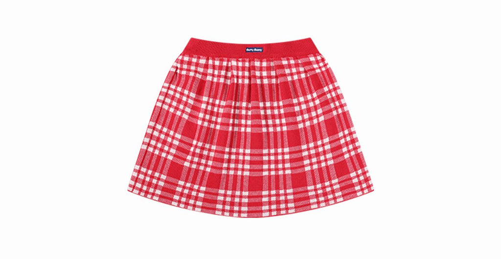 Charming Cat Knitted Cardigan & Red Plaid Pleated Skirt Set for Girls
