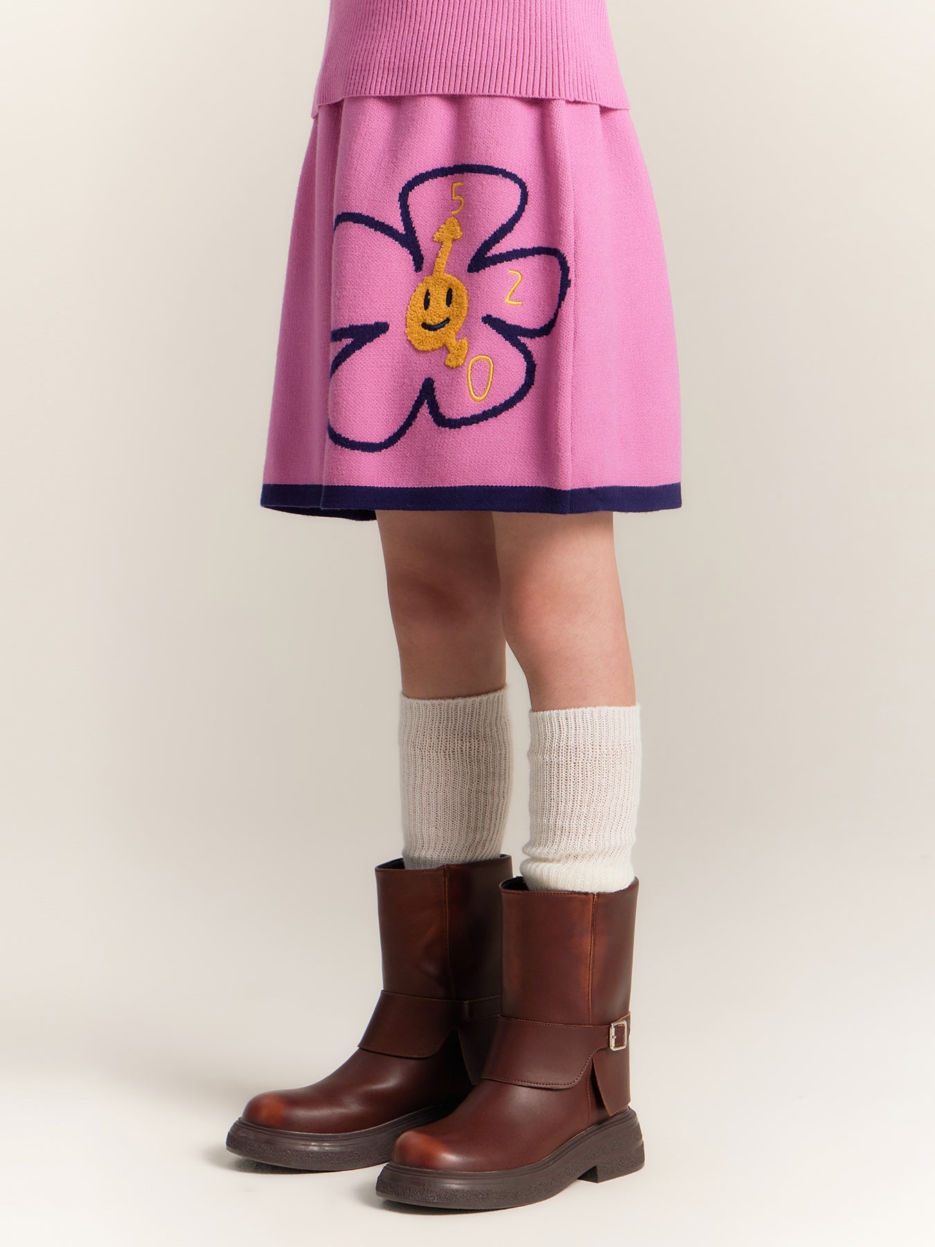 Girls Pink Hoodie Knit Top and Skirt Set