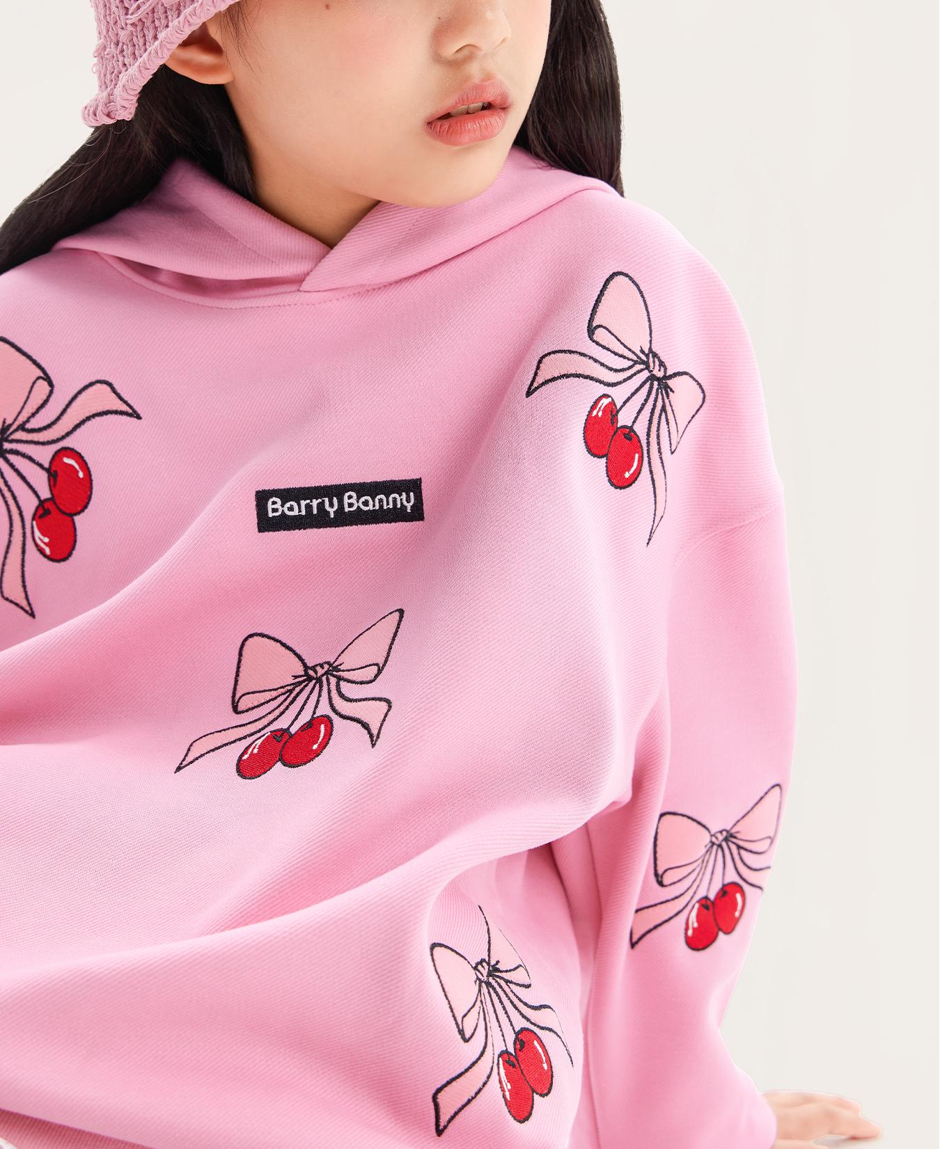Girls Pink Cherry Hoodie Sweatshirt Casual Loose Fit