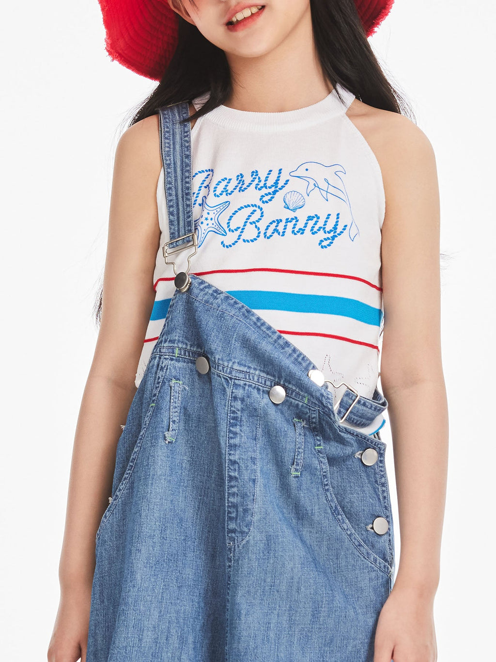 Girls Classic Cotton Denim Overalls Wide Leg Jumpsuit