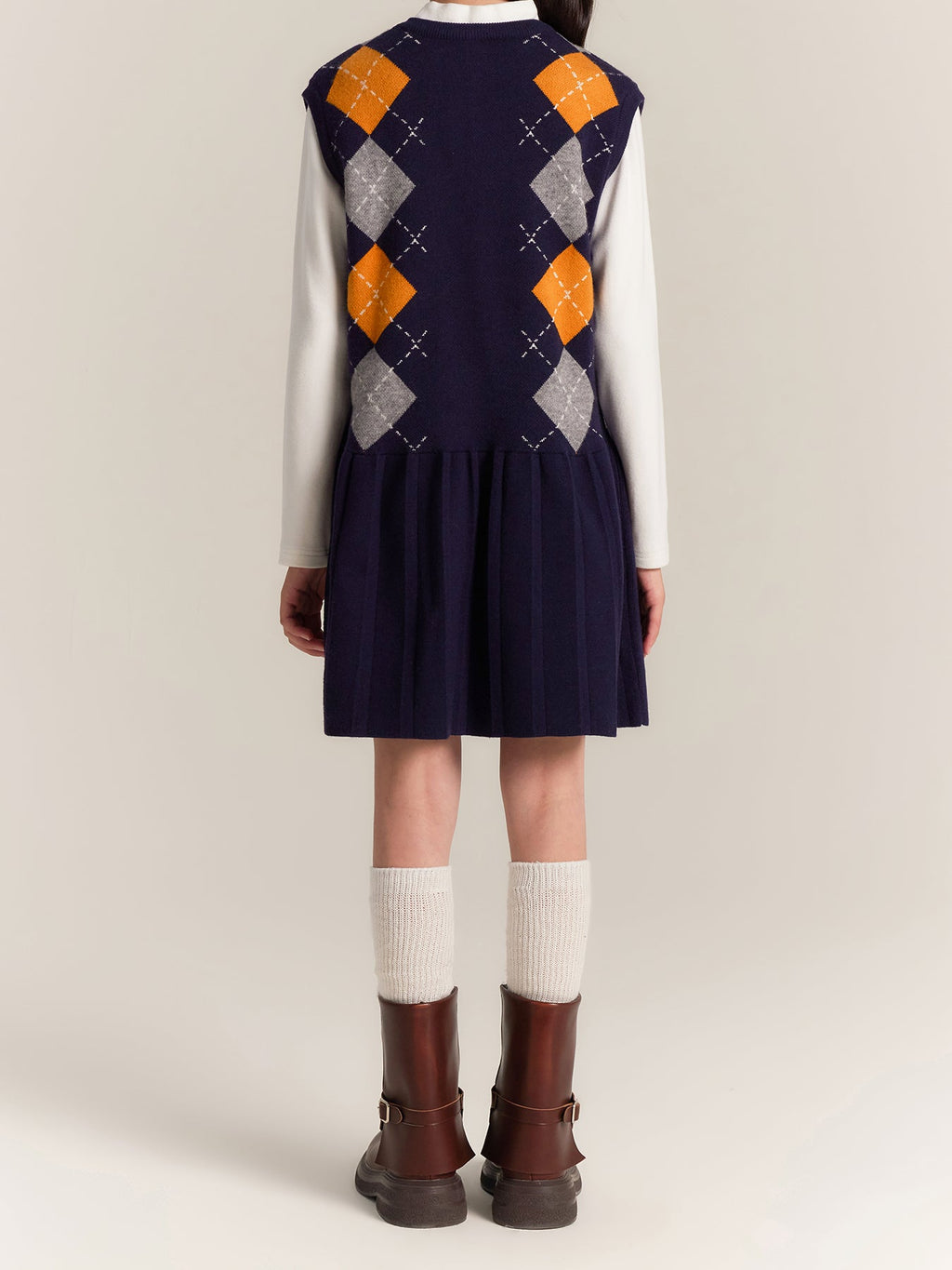 Girls Argyle Knit Dress Sleeveless Plaid Jumper Outfit