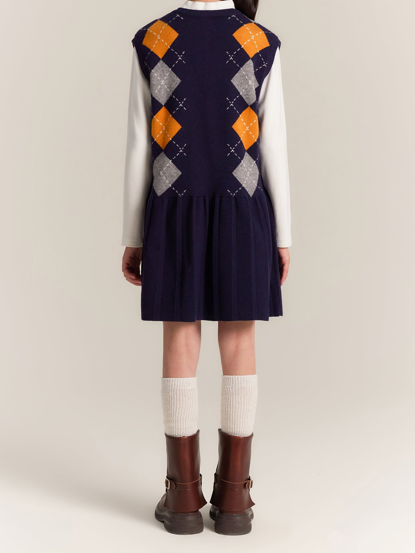 Girls Argyle Knit Dress Sleeveless Plaid Jumper Outfit