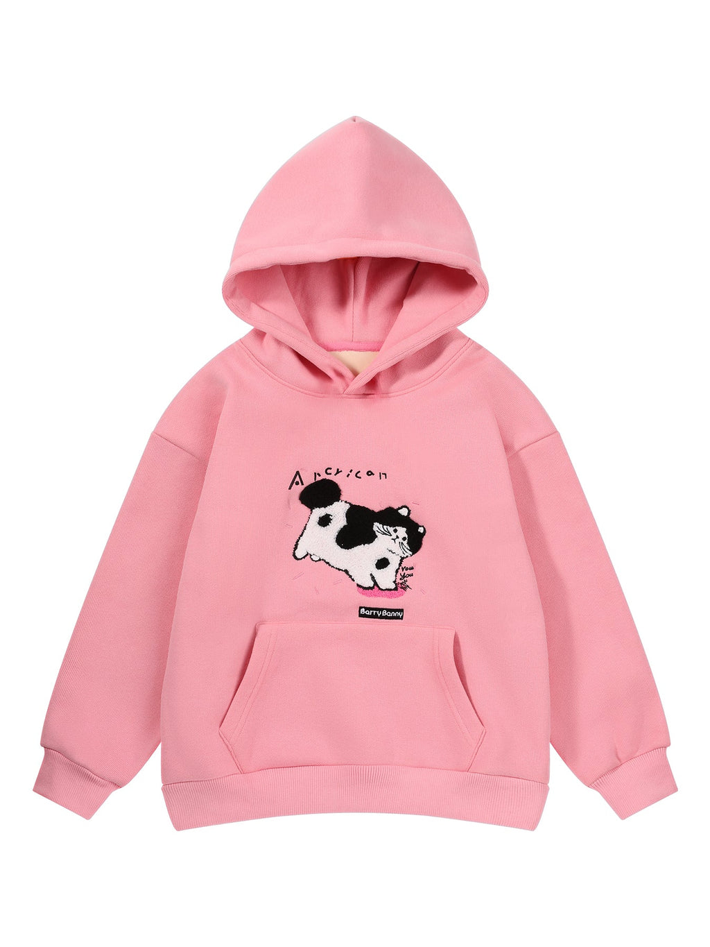 Girls Pink Cat Hoodie Sweatshirt Fleece Lined Casual Top