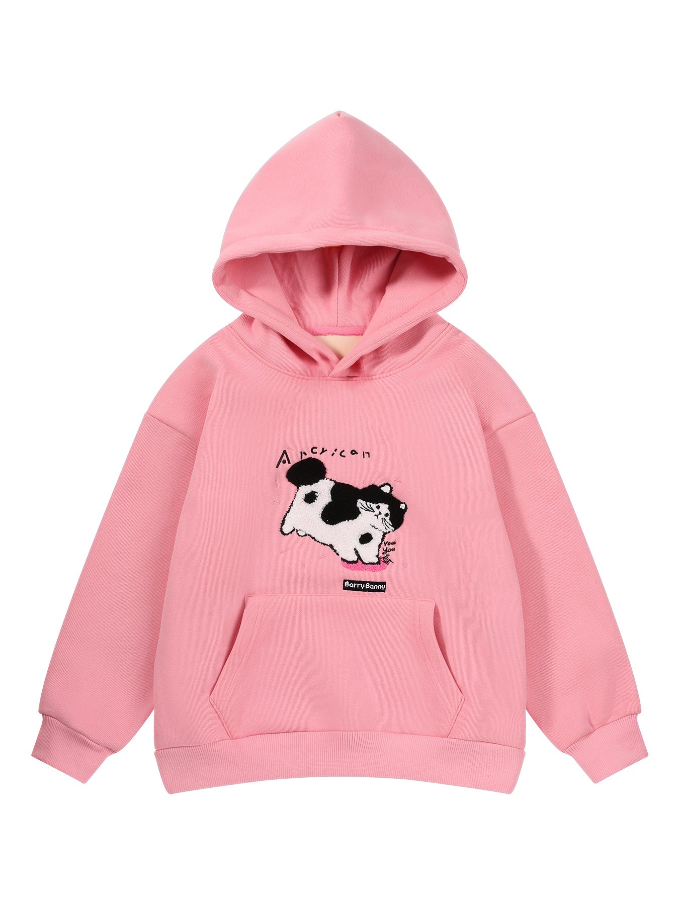 Girls Pink Cat Hoodie Sweatshirt Fleece Lined Casual Top