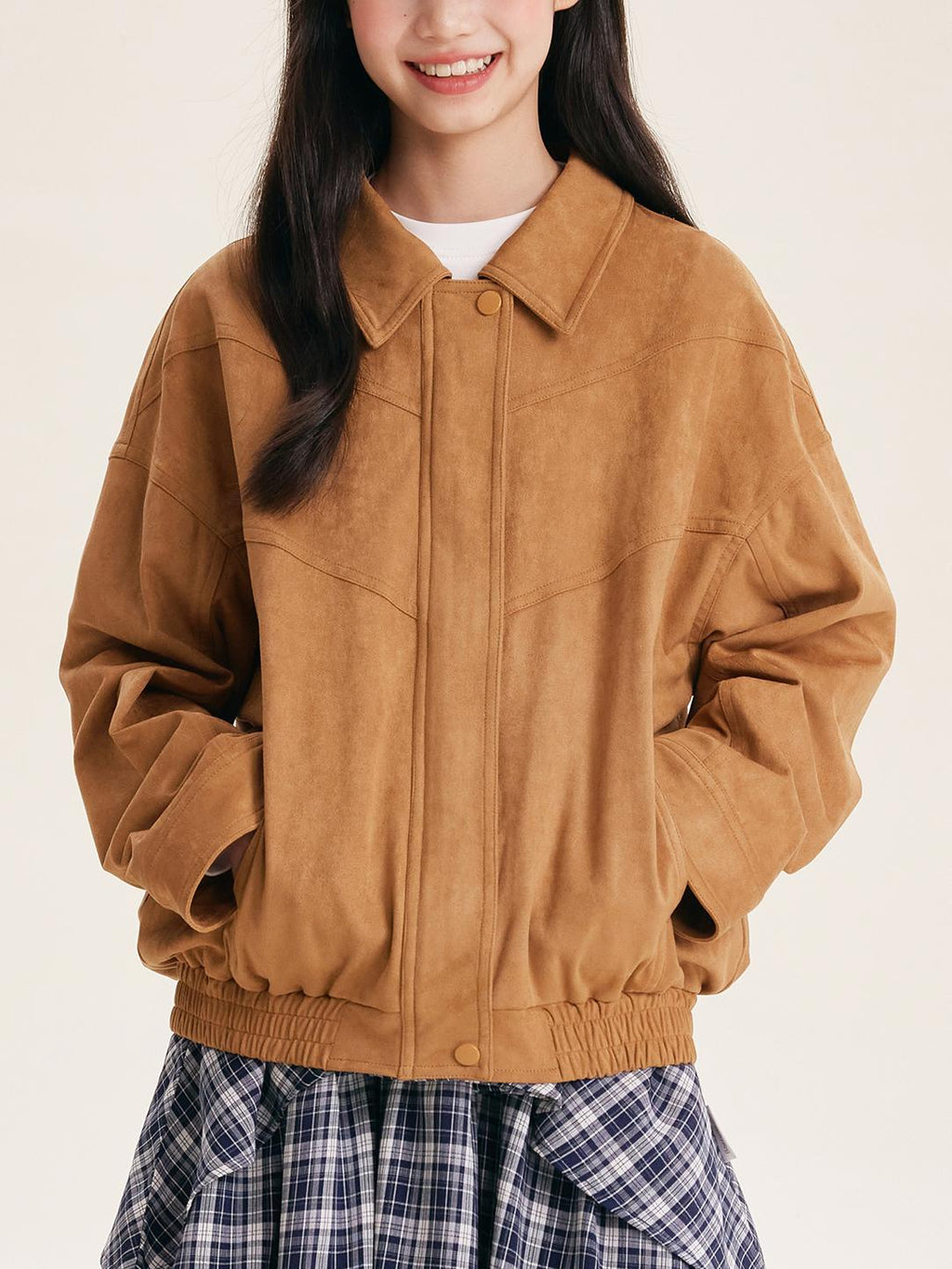 Girls Casual Drop Shoulder Jacket with Front Zip