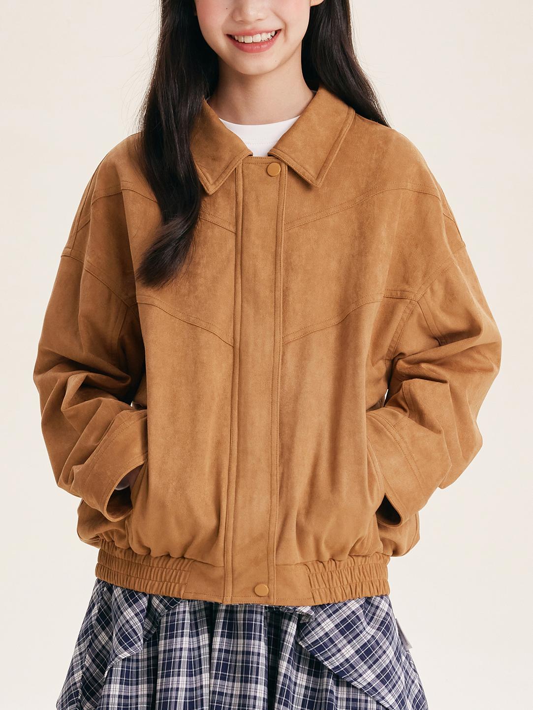 Girls Casual Drop Shoulder Jacket with Front Zip