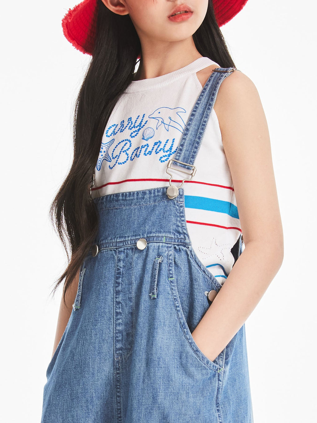 Girls Summer Knit Tank Top Striped Dolphin Graphic Vest