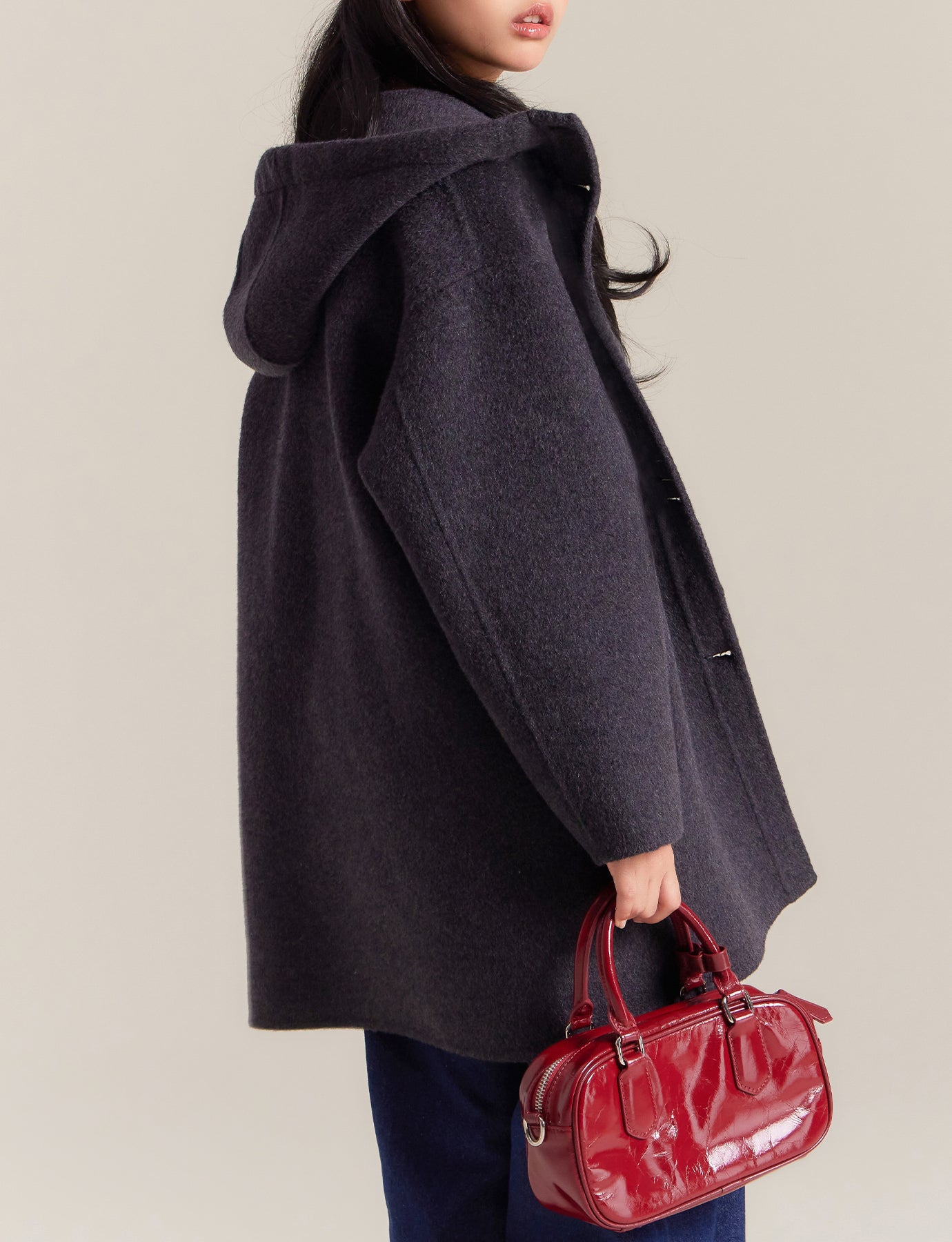 Girls Winter Wool Coat Warm Long Hooded Jacket