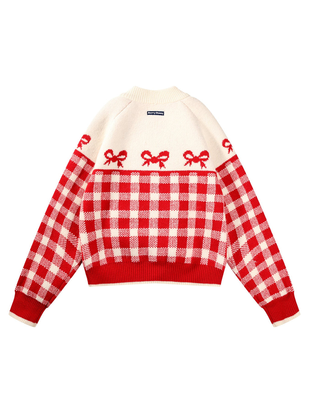 Girls Red Plaid Knit Cardigan Sweater with Heart Buttons