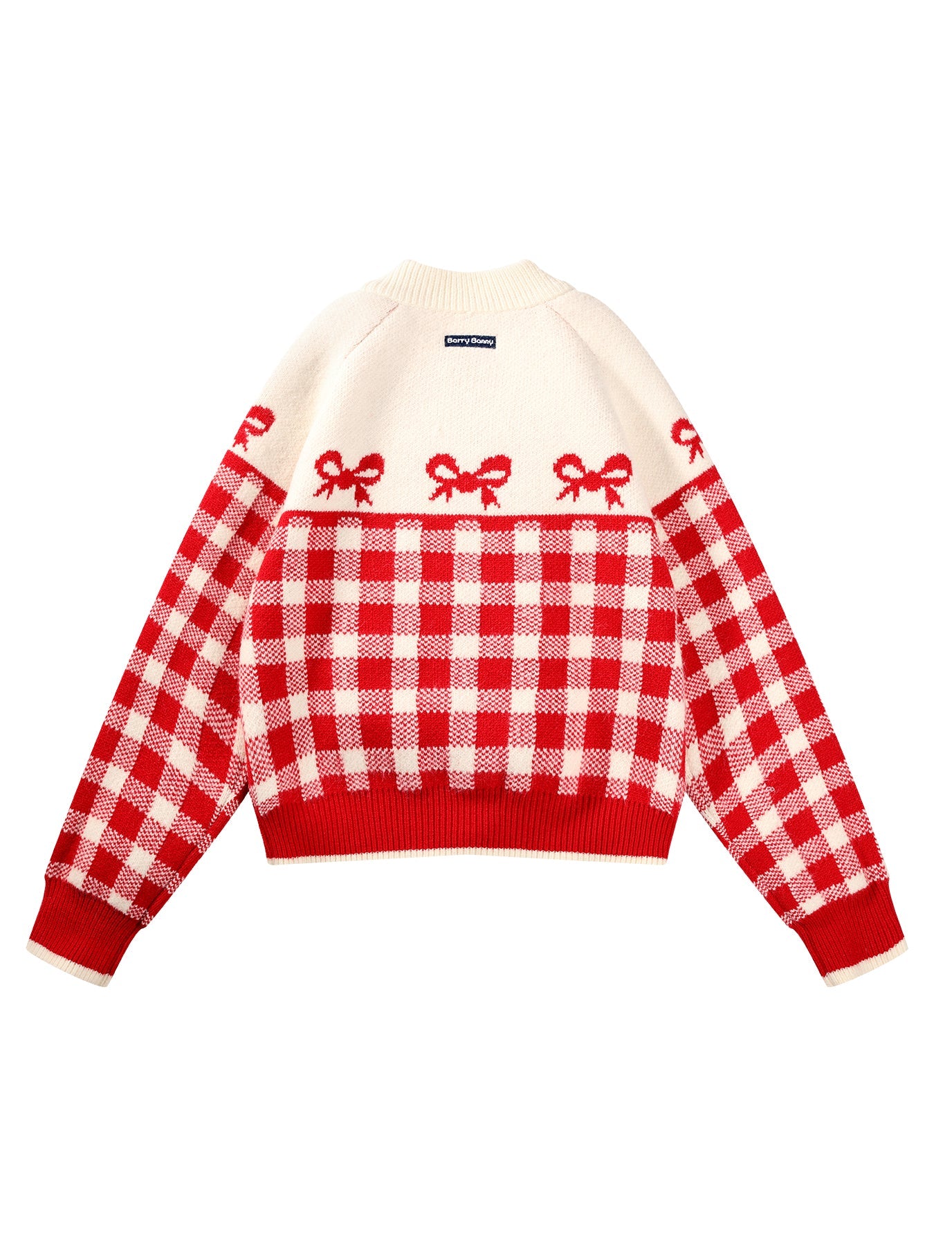 Girls Red Plaid Knit Cardigan Sweater with Heart Buttons