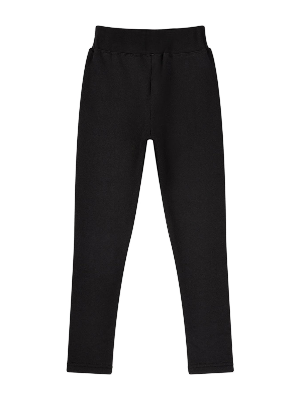 Girls Fleece Lined Black Leggings with Heart Patch