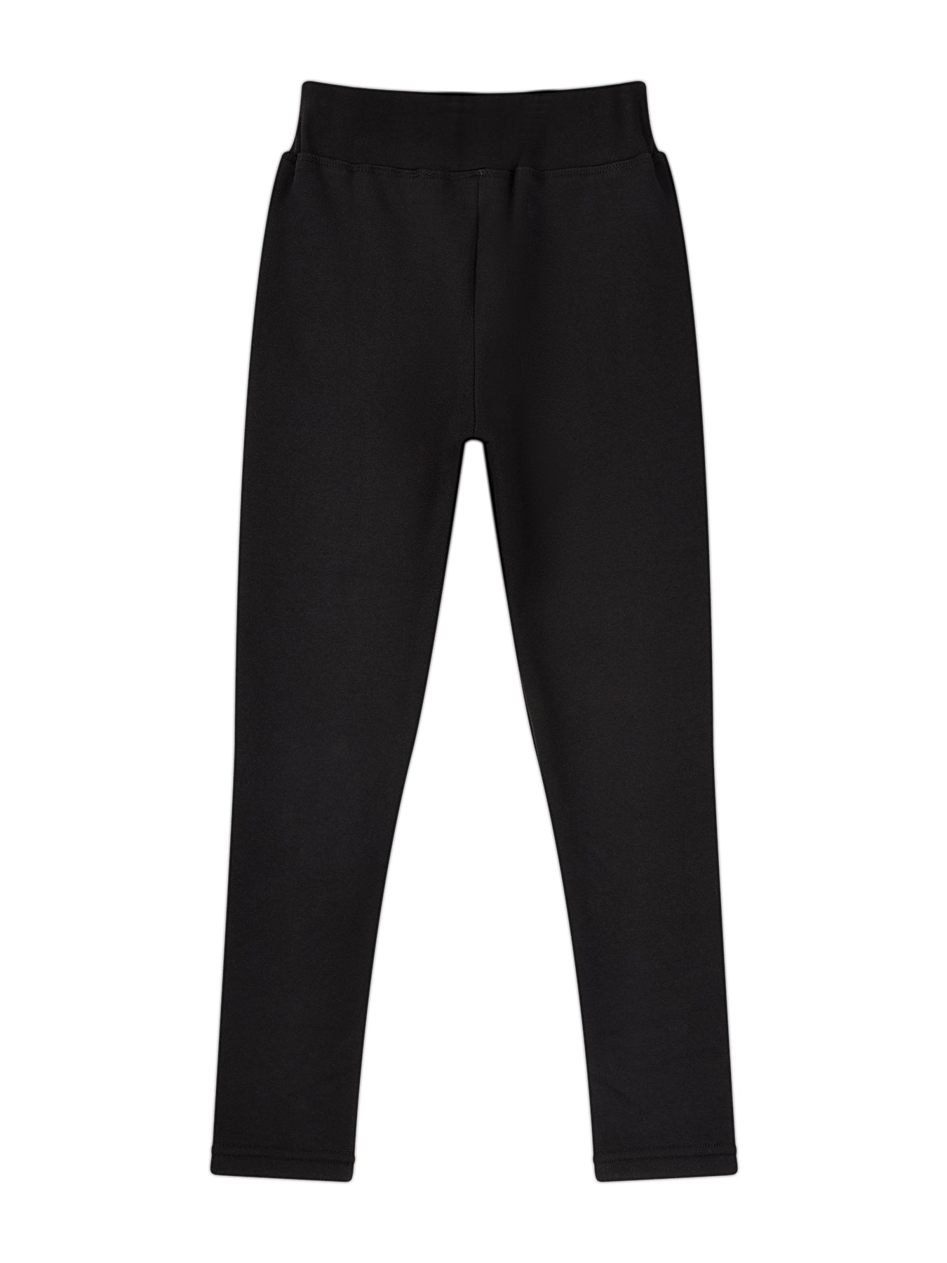 Girls Fleece Lined Black Leggings with Heart Patch