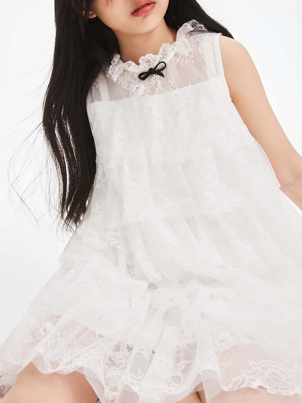 Girly Lace & Tulle Sleeveless Princess Dress for Girls