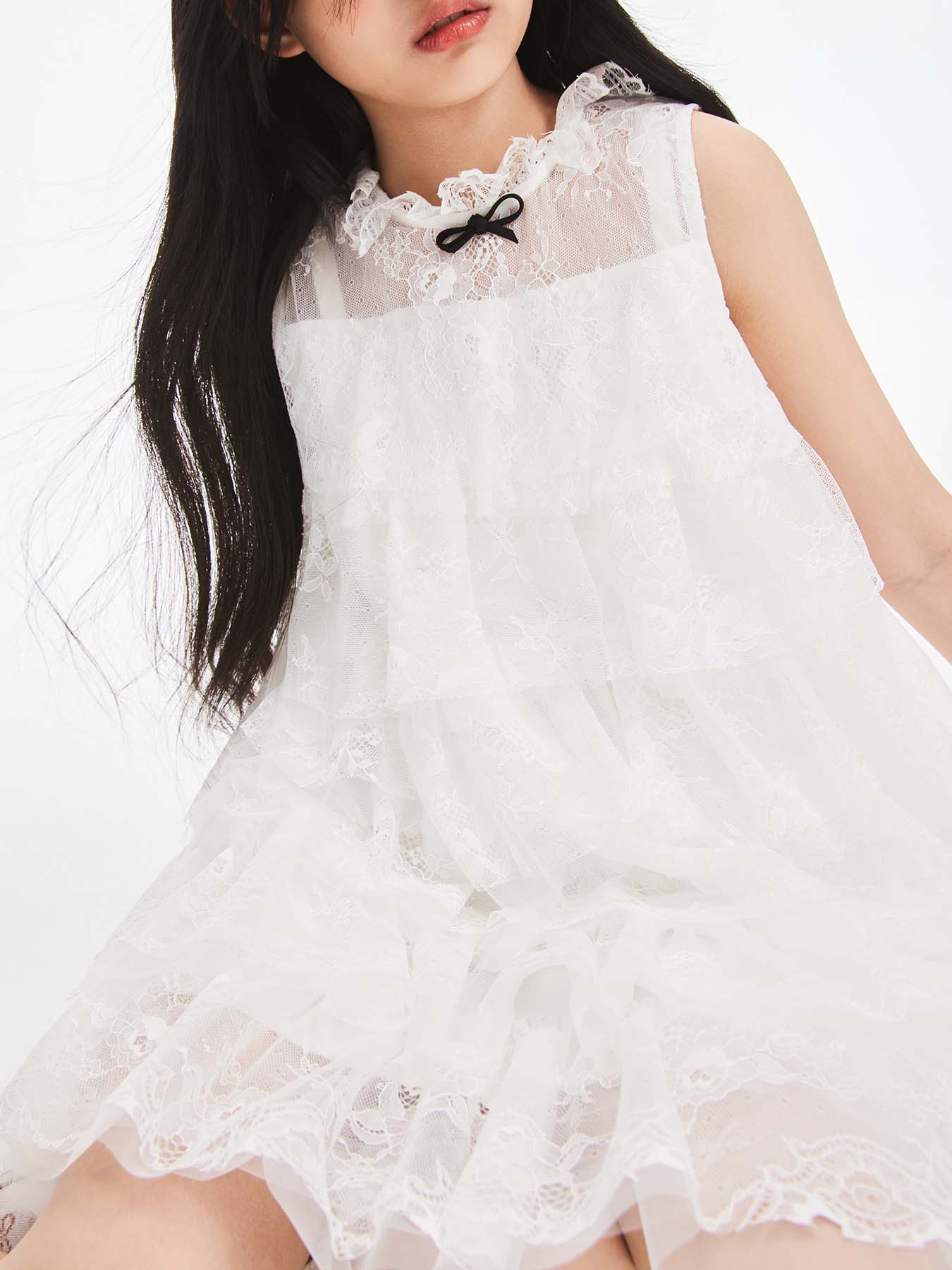Girly Lace & Tulle Sleeveless Princess Dress for Girls