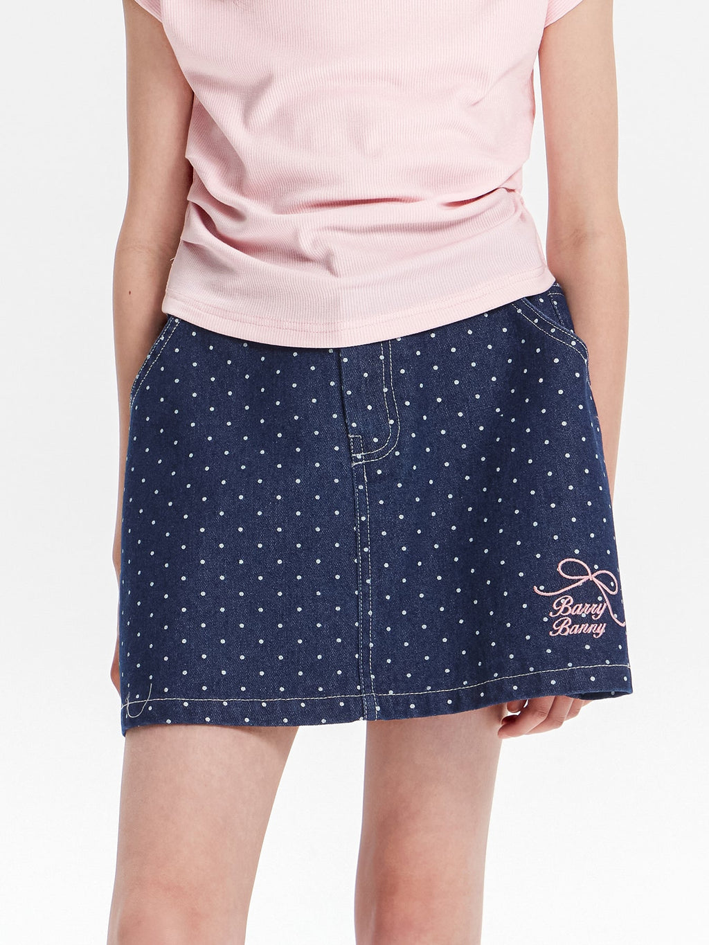 Girls Polka Dot Denim Skirt with Pockets Casual Wear