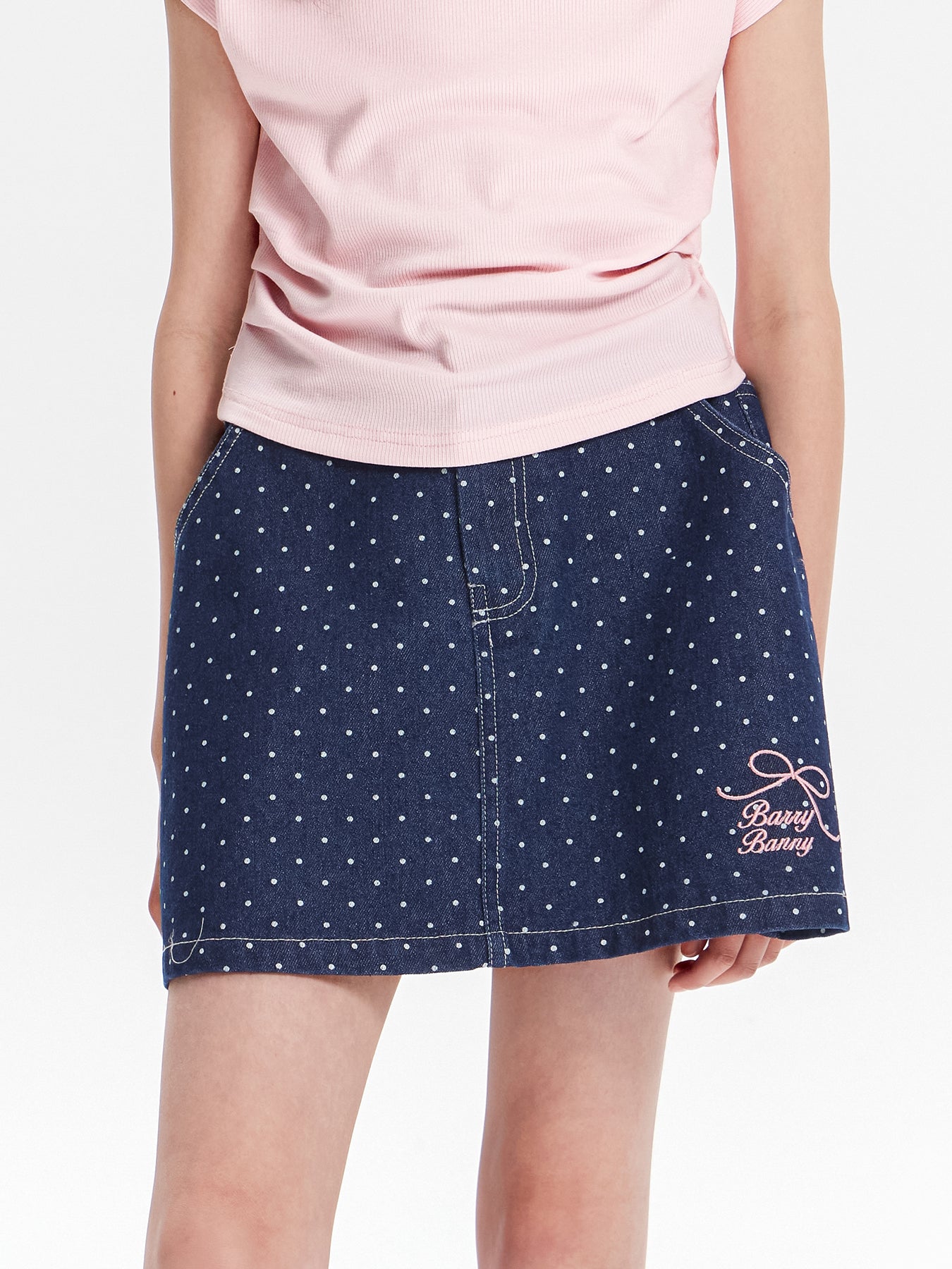 Girls Polka Dot Denim Skirt with Pockets Casual Wear