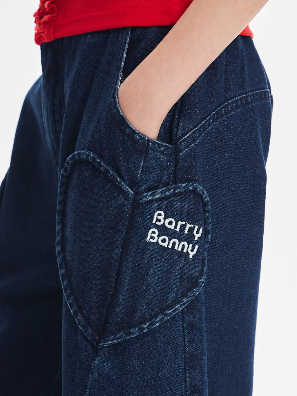 Girls Vintage Embroidered Wide Leg Denim Pants with Pockets