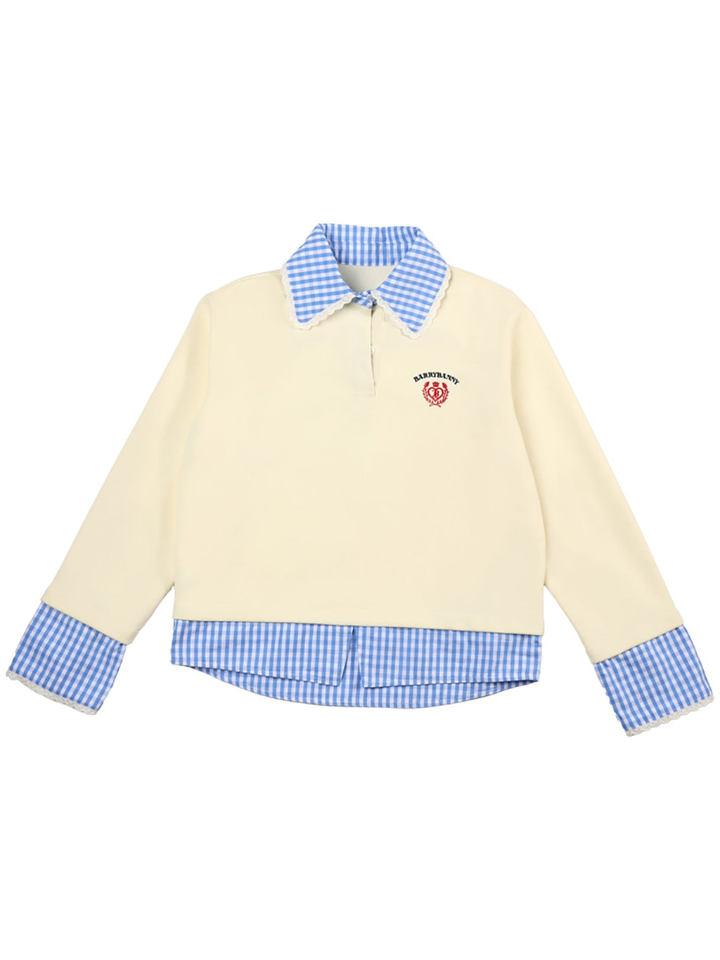 Layered Look Pullover Sweatshirt with Check Shirt Hem