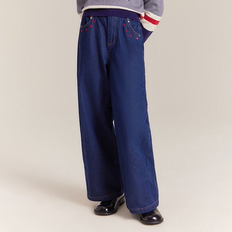 Girls High Waist Wide Leg Jeans – Vintage Denim Pants