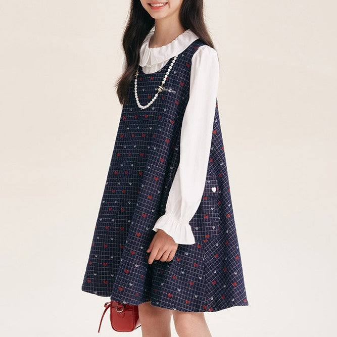 Plaid Children's Pinafore Dress with Ruffle Collar