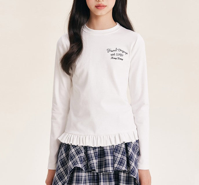 Girls' Cute Embroidered Long Sleeve Top