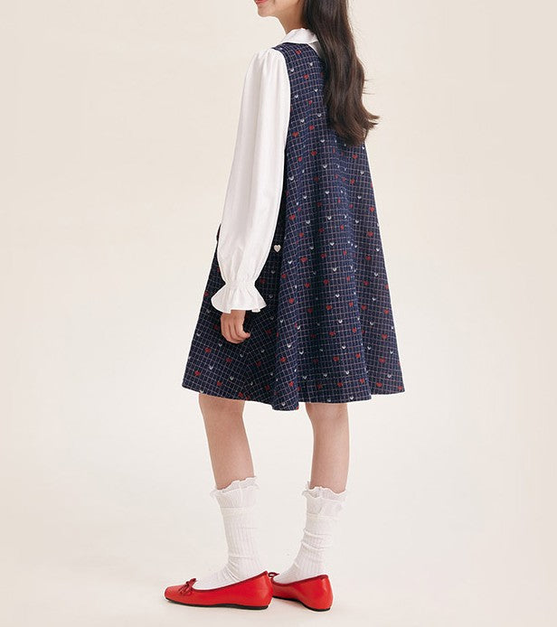 Plaid Children's Pinafore Dress with Ruffle Collar