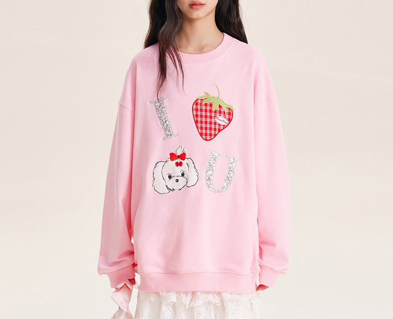 Dog & Strawberry Print Sweatshirt for Kids
