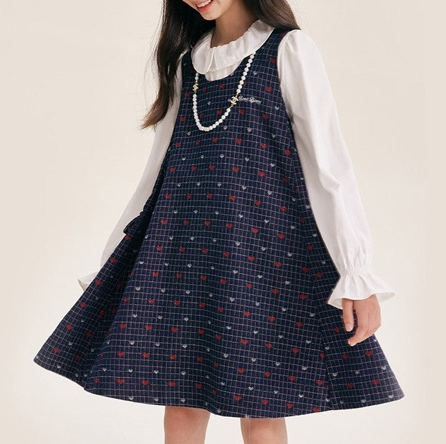 Plaid Children's Pinafore Dress with Ruffle Collar