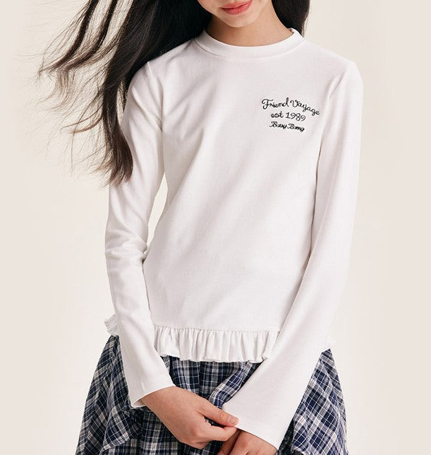 Girls' Cute Embroidered Long Sleeve Top