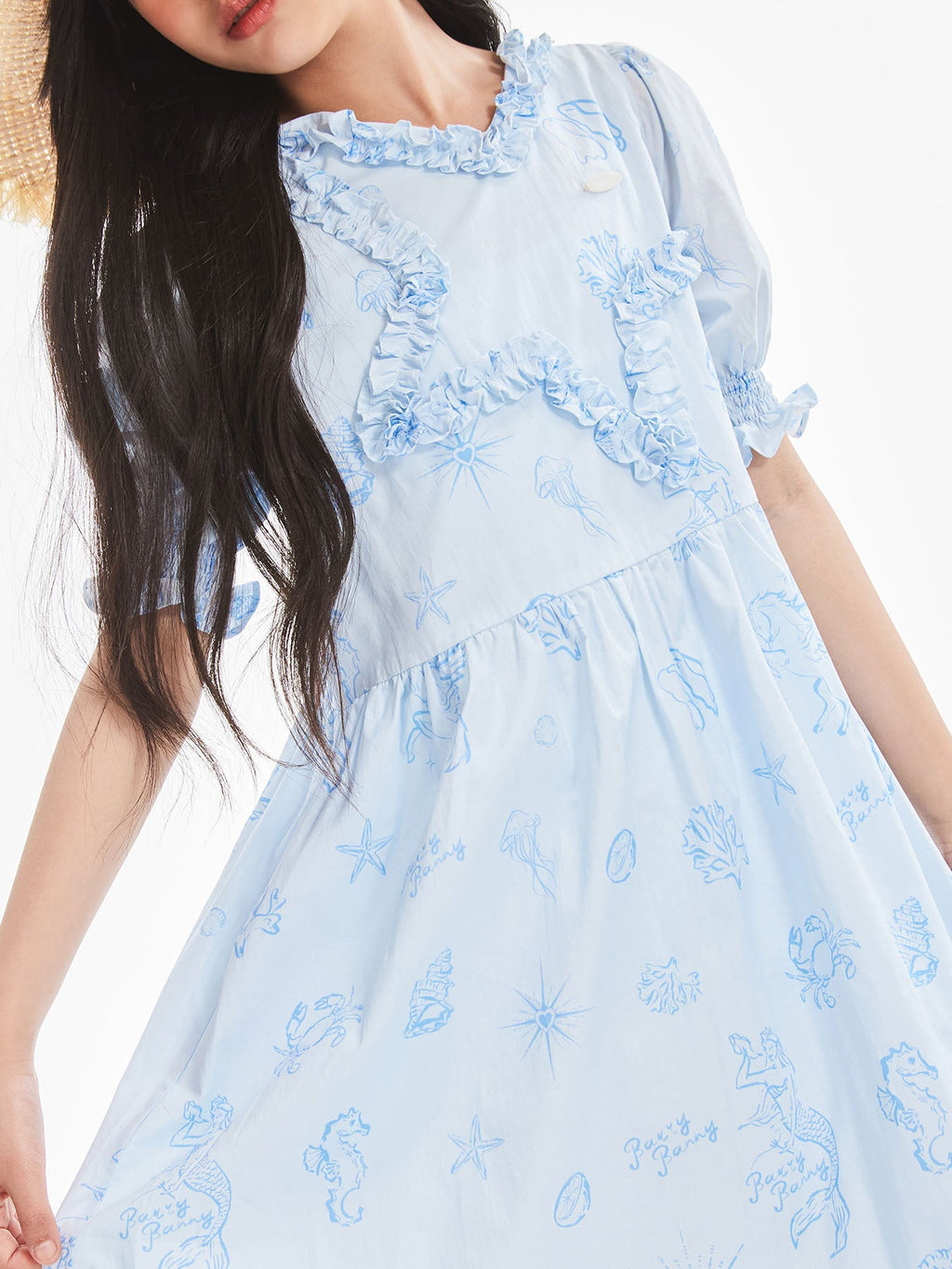 Girls Ruffle Short Sleeve Light Blue Midi Dress
