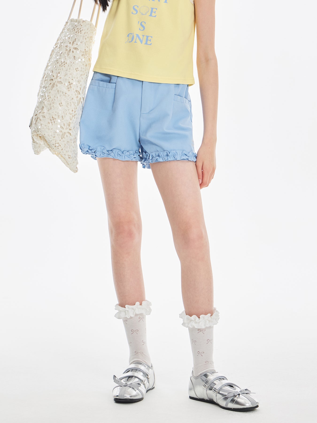 Girls Ruffle Hem Cotton Knit Summer Casual Shorts