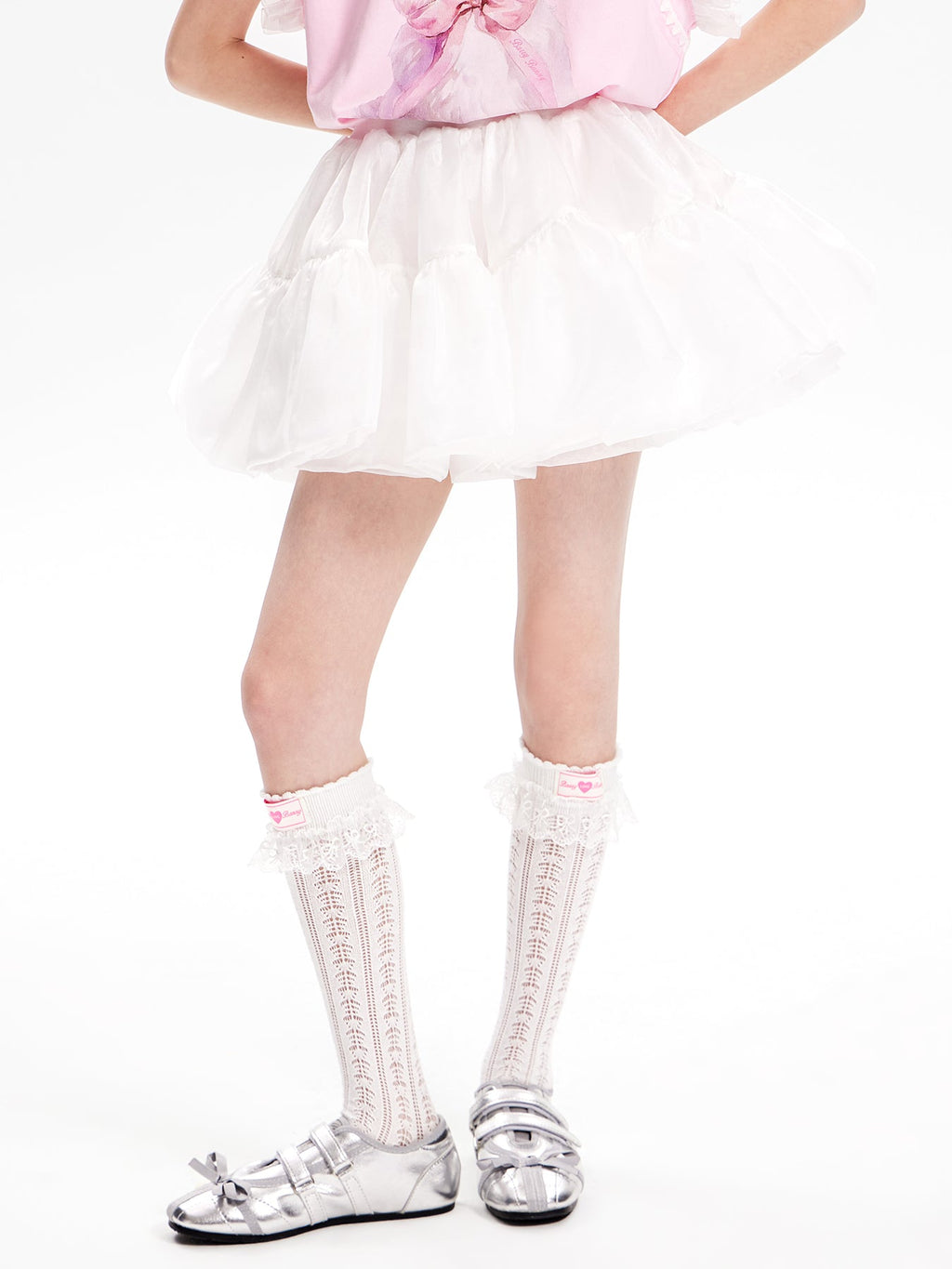 Girls White Princess Layered Tulle Ruffle Skirt