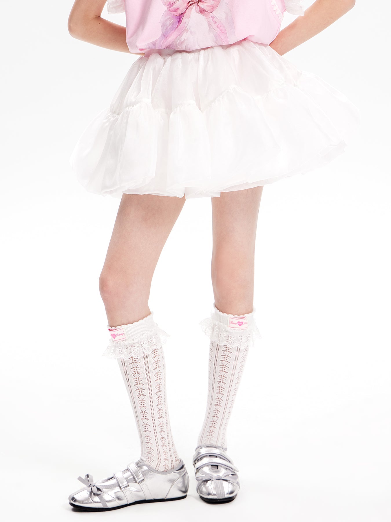Girls White Princess Layered Tulle Ruffle Skirt